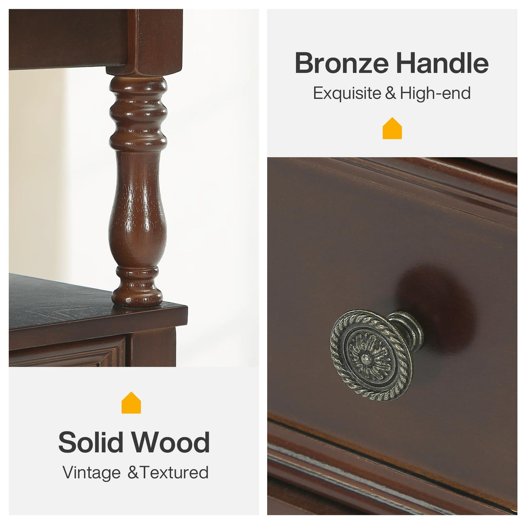 Cherry Finish Wood End Table with 2 Drawers Q269058