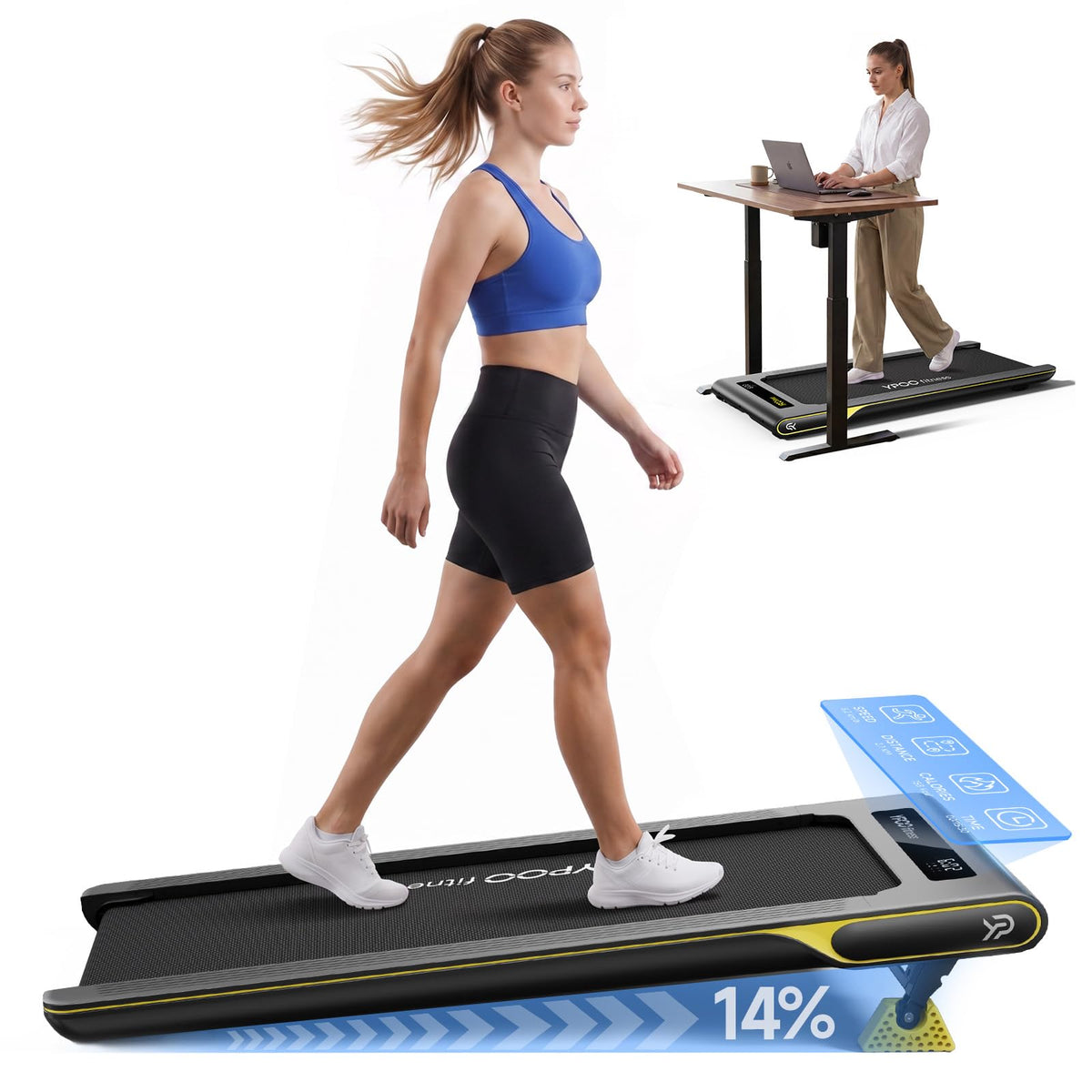 Walking Pad with 14% Incline Under Desk Treadmill A12313