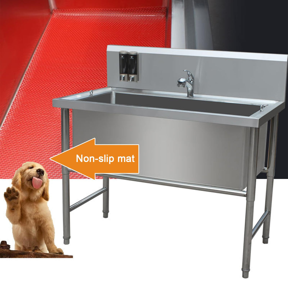 47" Stainless Steel Dog Grooming Tub with Stairs V92946