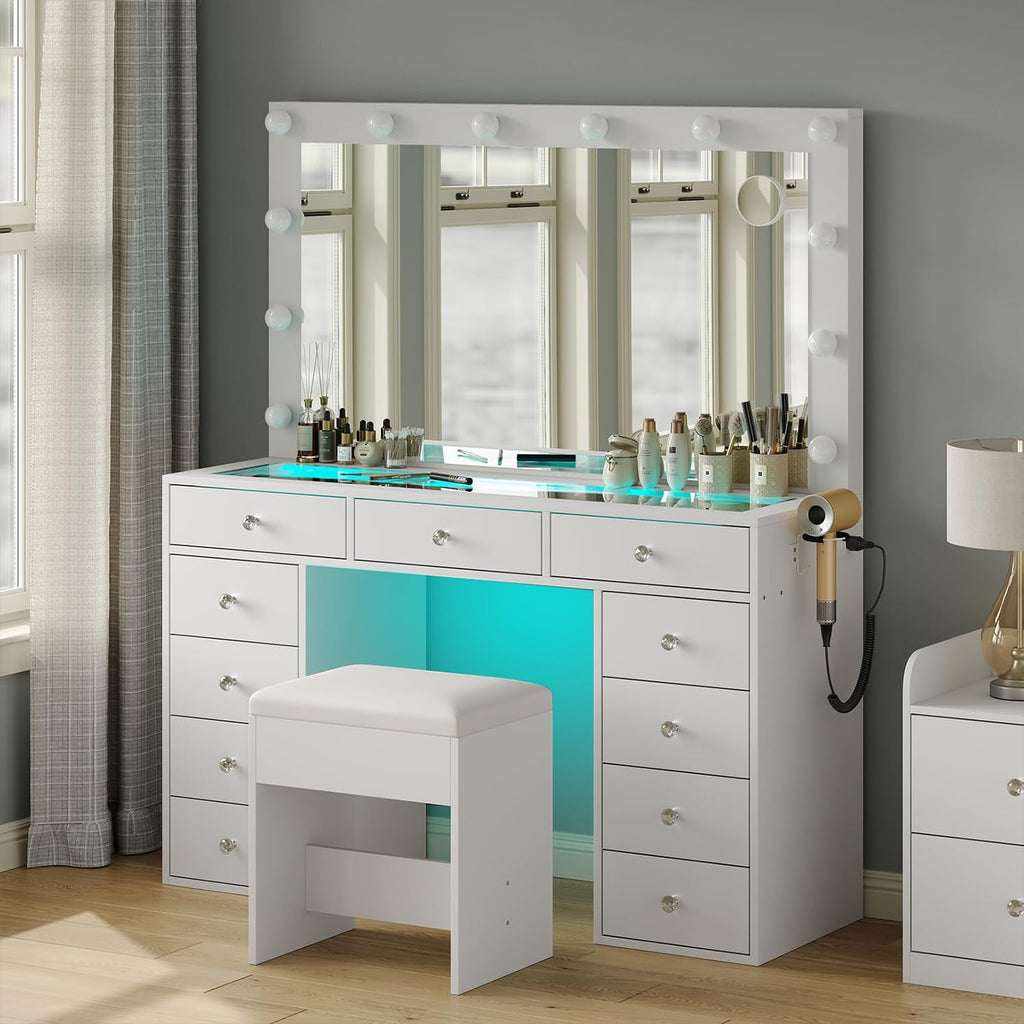 Makeup Vanity Desk with Mirror and 11 Drawers D690277