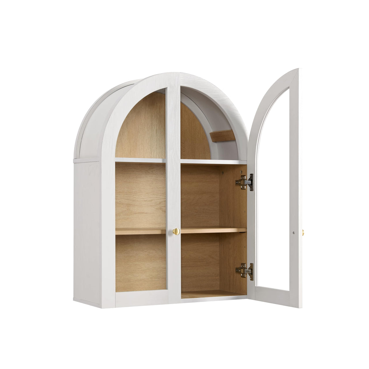 White Arched Wall Mount Bathroom Cabinet with Glass Doors P75258