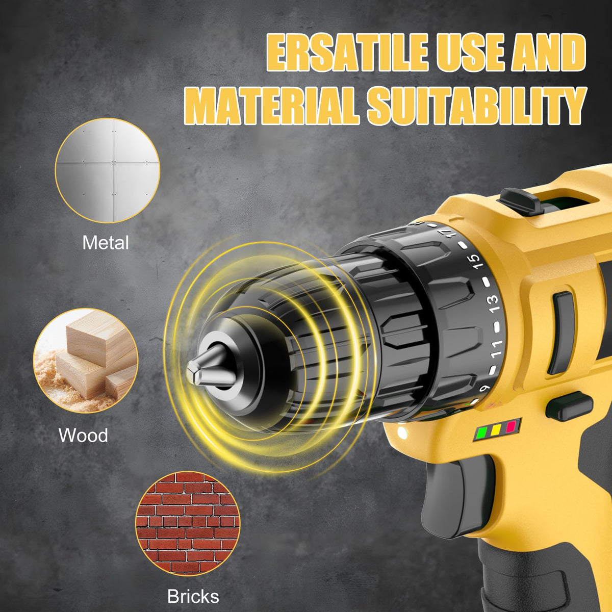 Cordless Drill Driver Kit, 20V Electric Drill with Battery and Charger, 18+3 Torque Setting, 2 Speeds, 3/8" Keyless Chuck Compact Power Drill Set with Drill Bits N38350