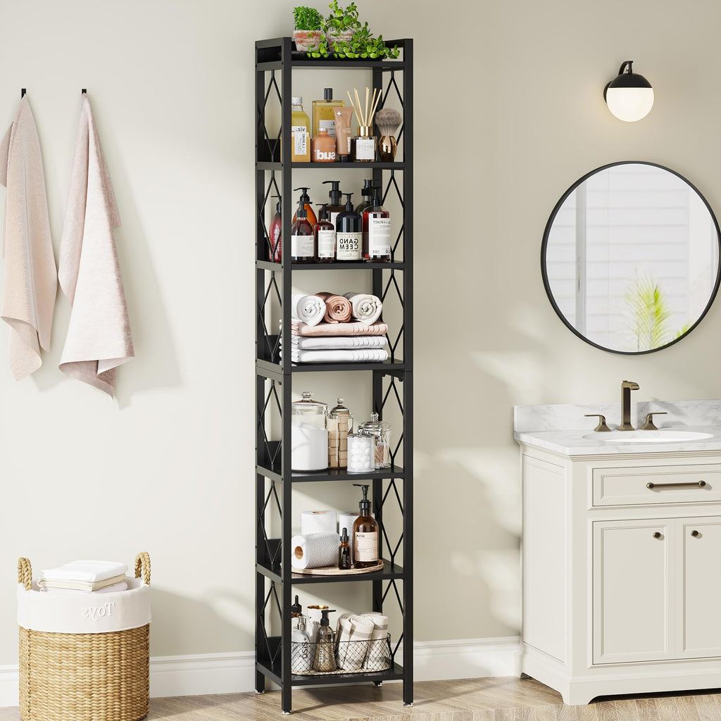78.7 Inch Tall Skinny Narrow Black Bookshelf Bookcase G357