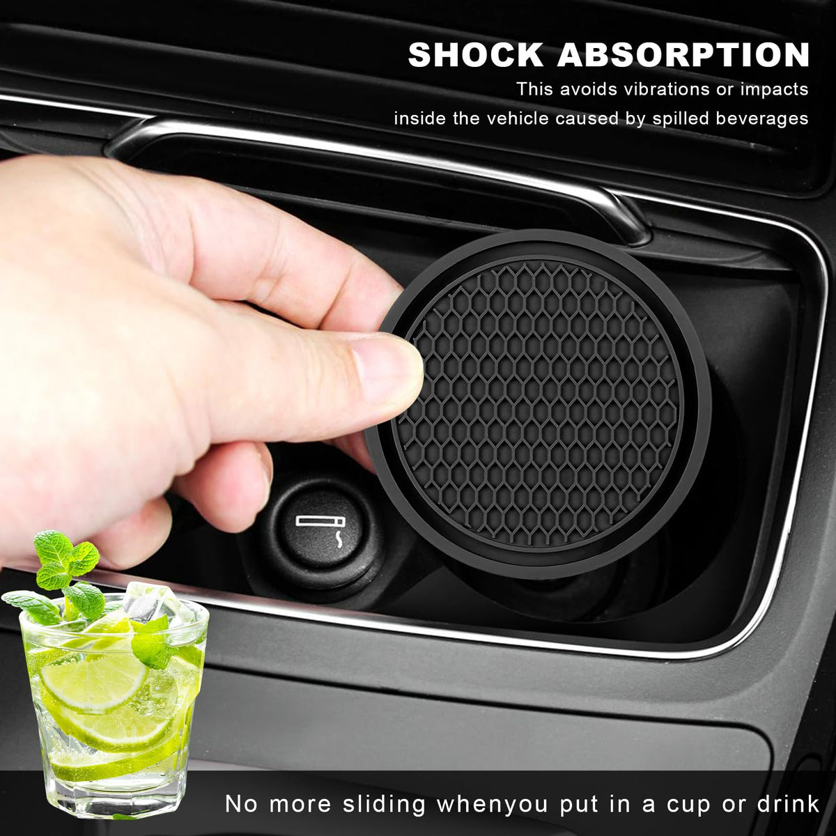 Black Non-Slip Silicone Car Cup Coasters G985278