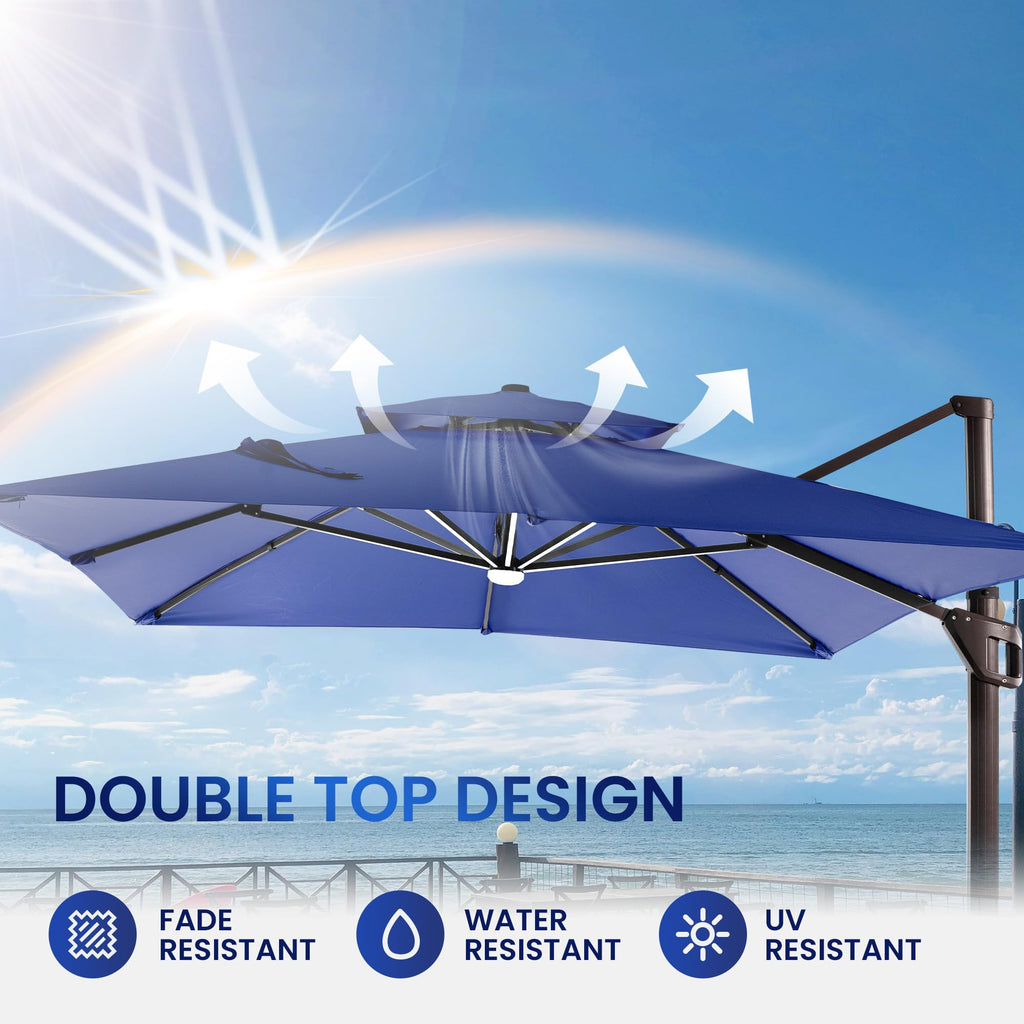 10 X 13 FT Cantilever Patio Umbrella with Lights & Base T9283