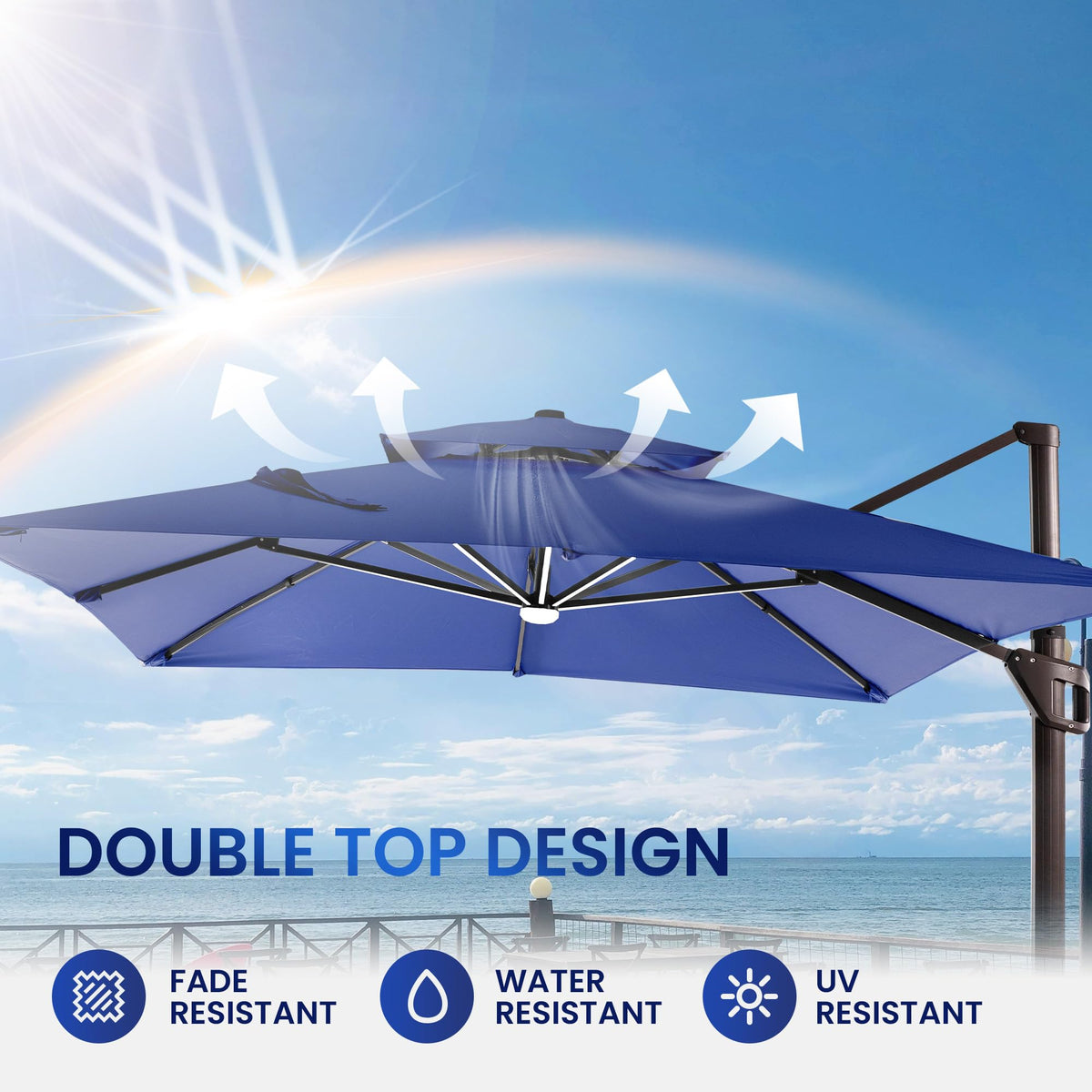 10 X 13 FT Cantilever Patio Umbrella with Lights & Base T9283