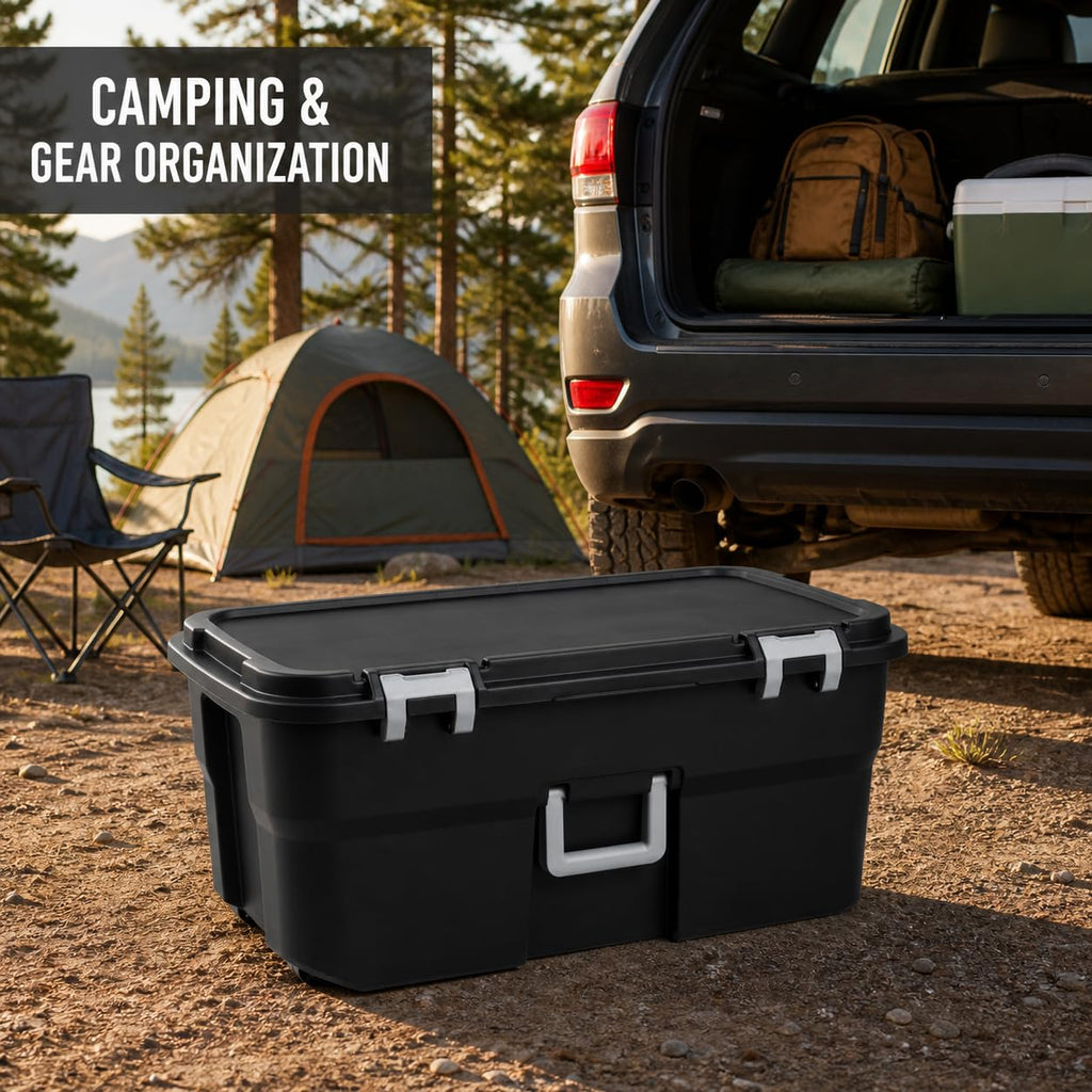 22 Gallon Black Plastic Wheeled Storage Trunk W892023