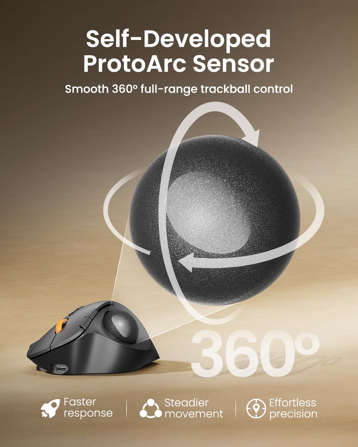 Wireless Trackball Mouse, Adjustable Angle, Gray R684