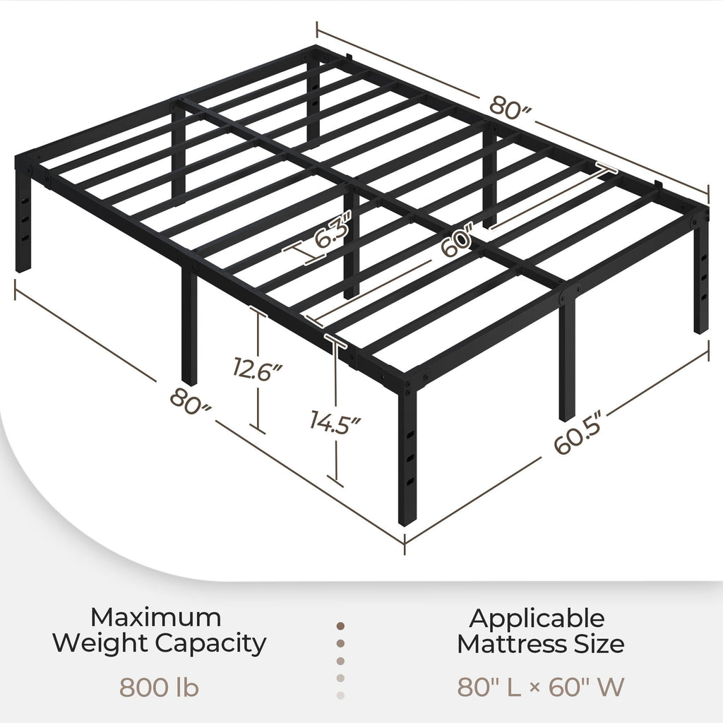 14 Inch Queen Size Black Metal Platform Bed Frame N3786