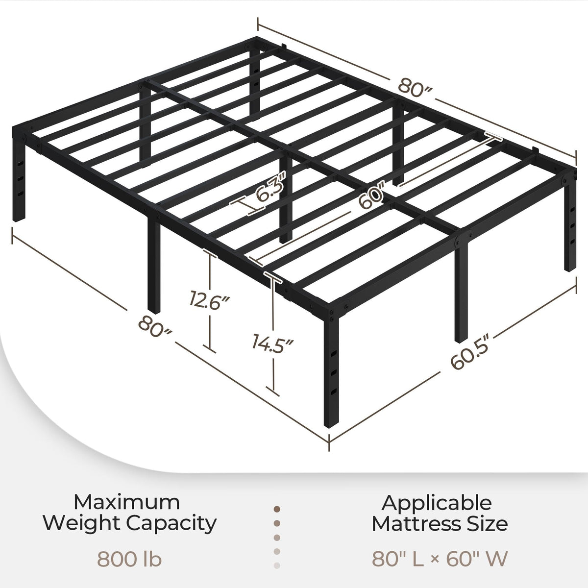 14 Inch Queen Size Black Metal Platform Bed Frame N3786