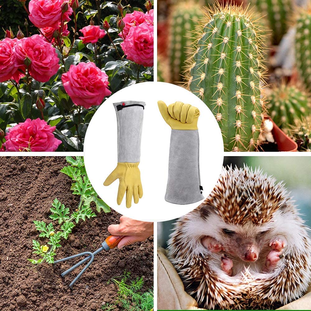 Long Leather Gardening Gloves with Adjustable Cuff V398162