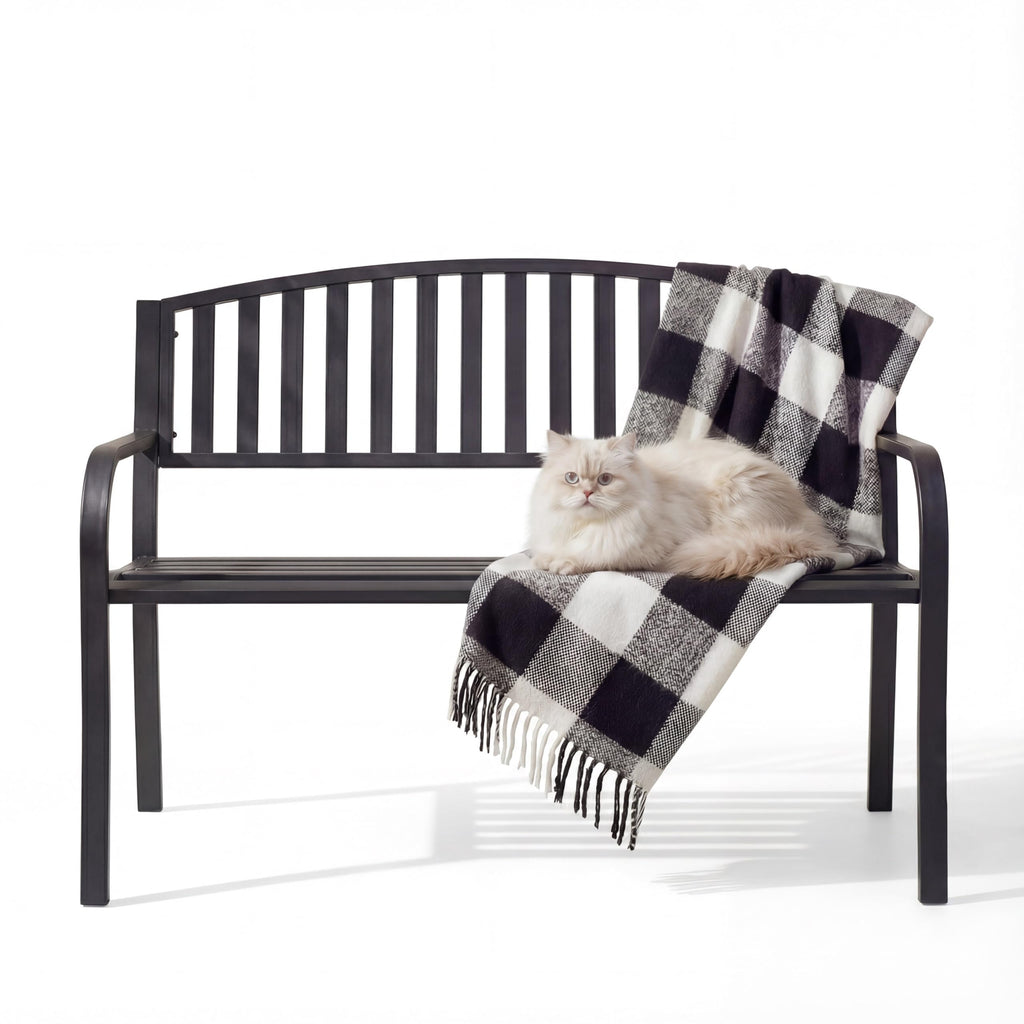 50" Iron Metal Outdoor Bench with Backrest and Armrests X62996