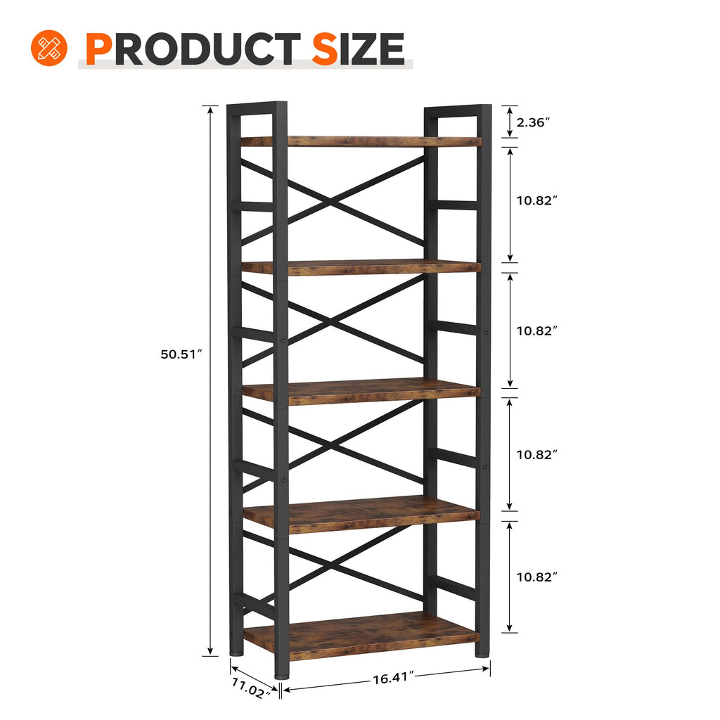 5 Tier Wood and Metal Bookshelf R148