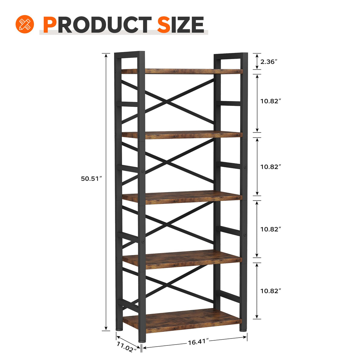5 Tier Wood and Metal Bookshelf R148