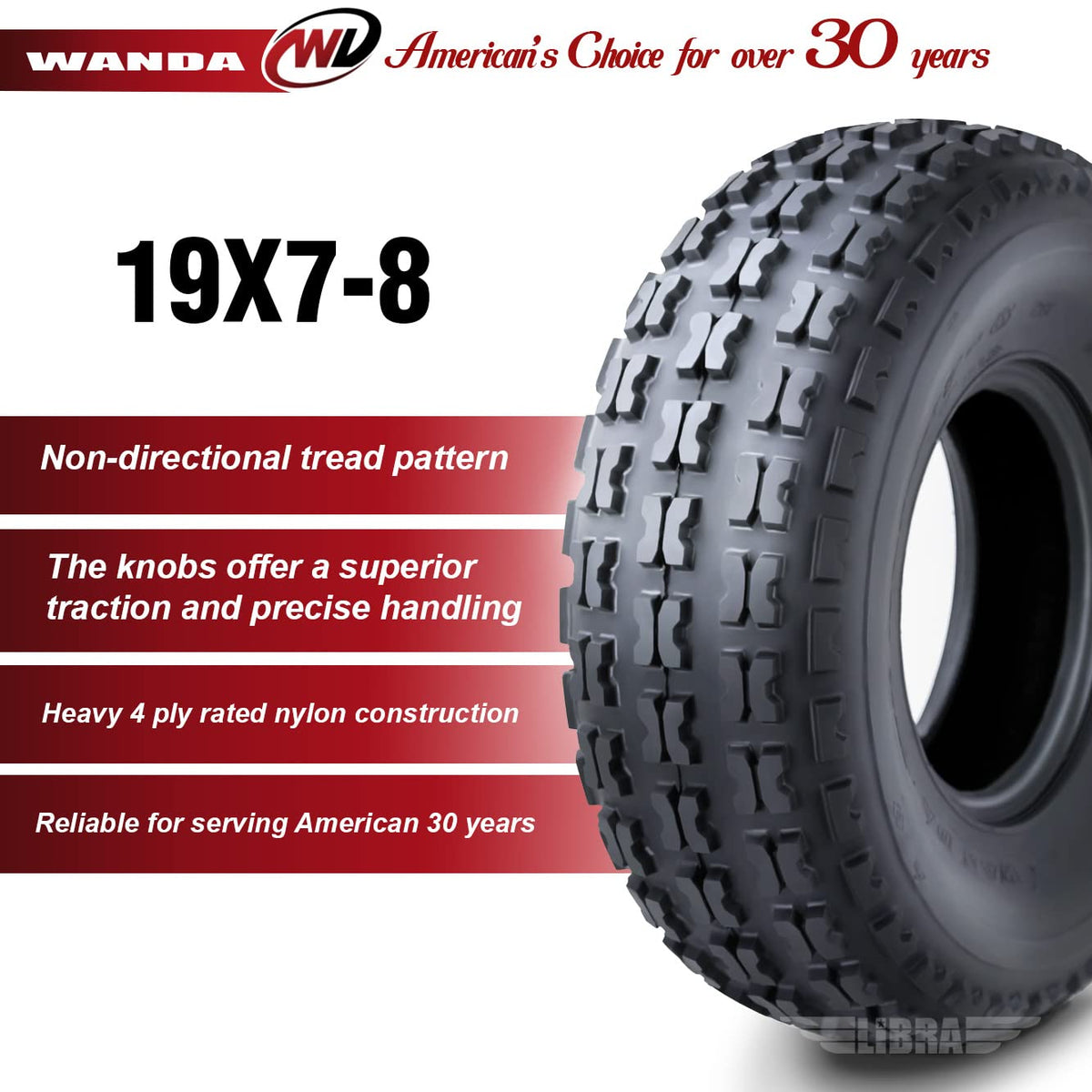 Set of 4 Sport ATV Tires 19x7-8 F7221