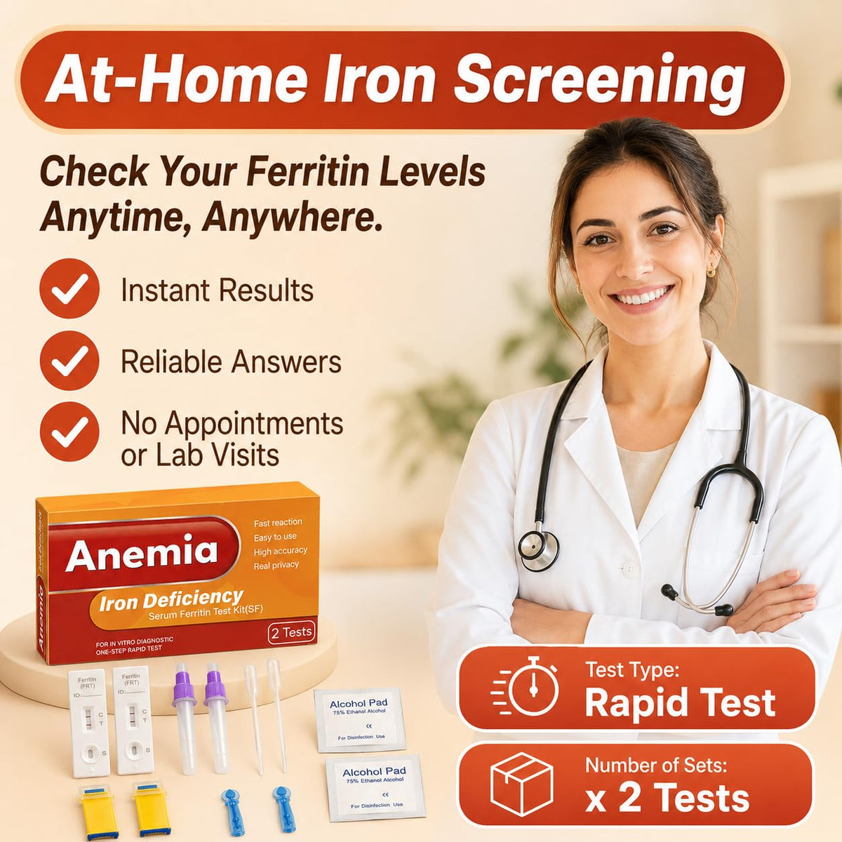 Iron Deficiency at Home Test Kit 2 Pack H44526