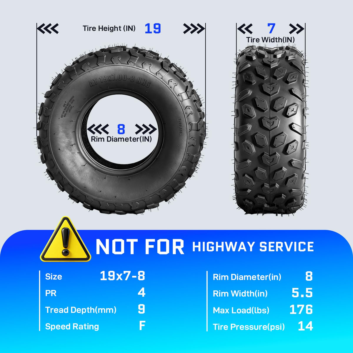 Set of 2 19x7-8 ATV/UTV Tires O873302