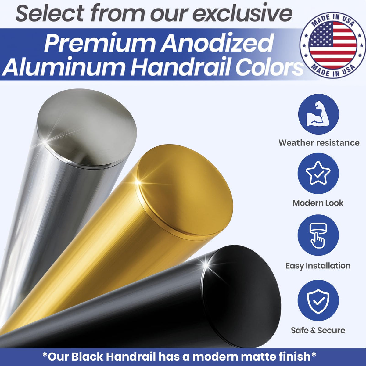 6FT Aluminum Handrail Kit Matte Black Z5771