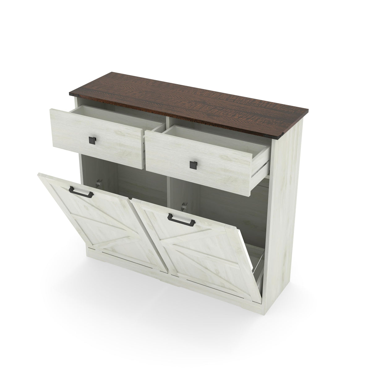 20 Gallon Double Tilt Out Laundry Hamper Cabinet with Drawers D859