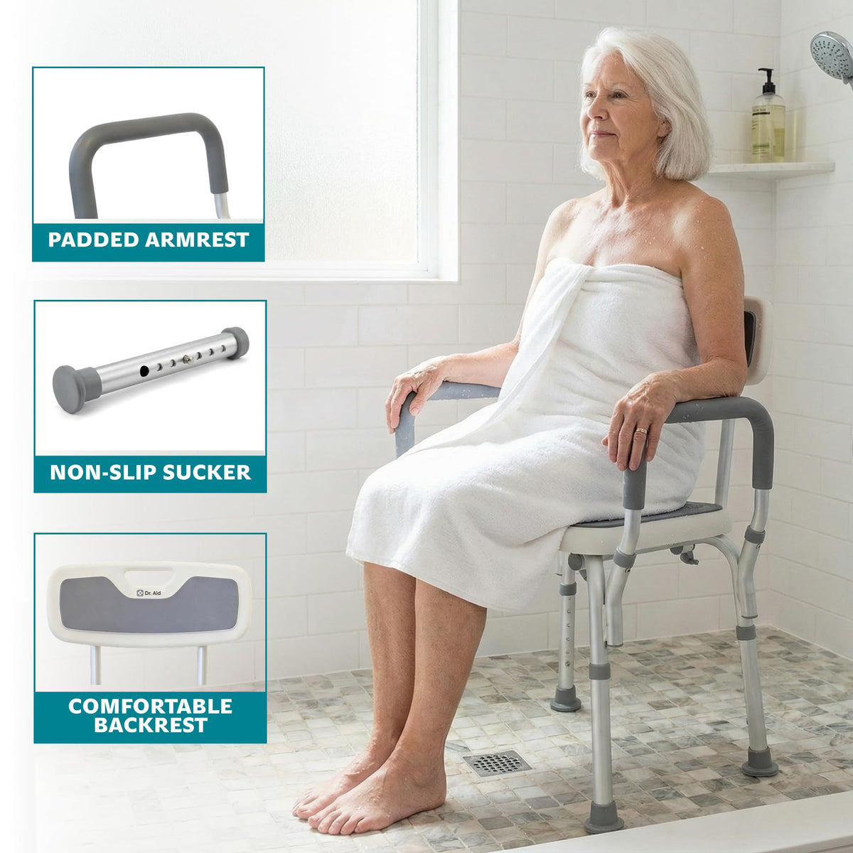 Shower Chair, 6-Height Adjustable, 400 lbs W532