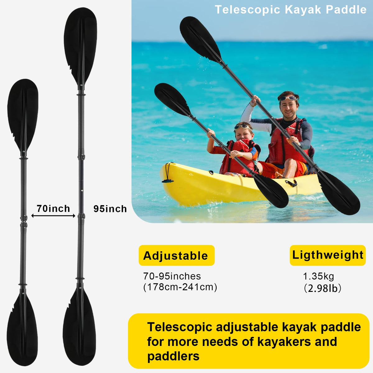 Telescopic Canoe Paddle 70inch to 95inch Black S89946