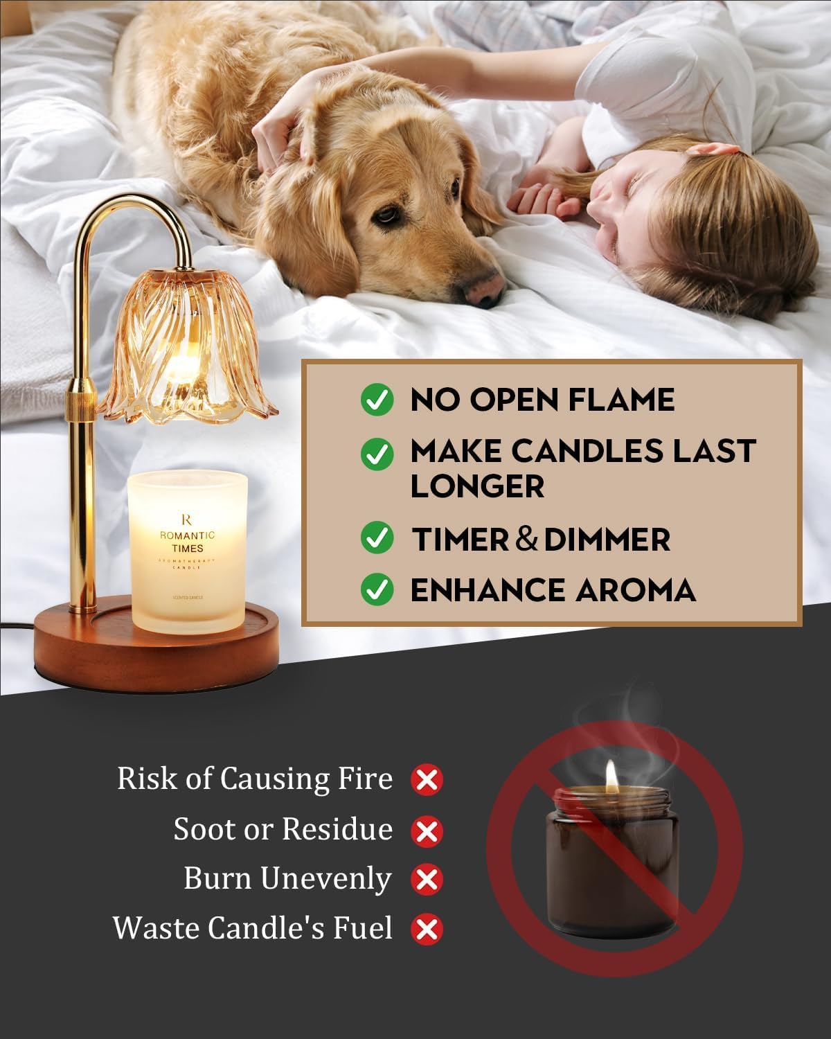 Gold Candle Warmer Lamp with Timer & Dimmer N843