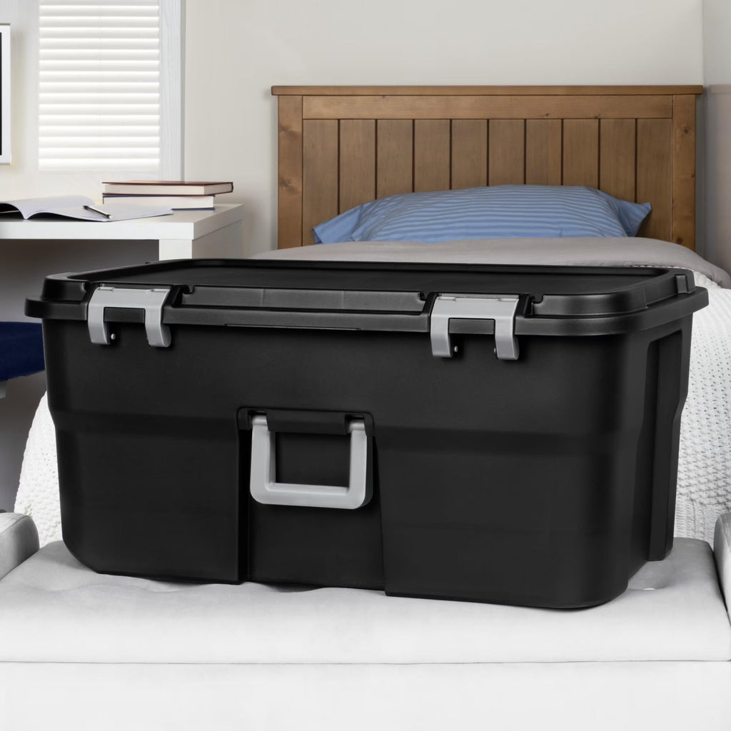 Black 22 Gallon Wheeled Plastic Footlocker A3805