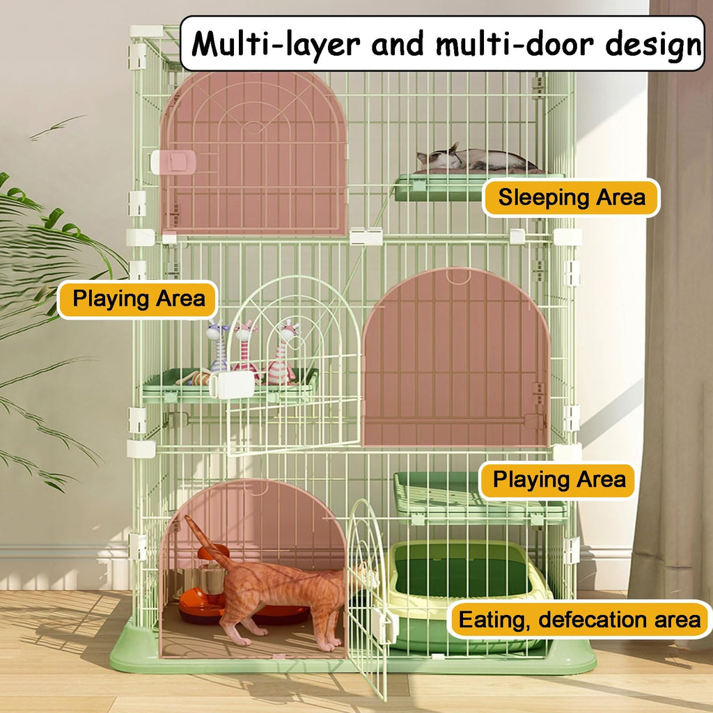 4-Tier Metal Indoor Cat Enclosure with 3 Doors E8348