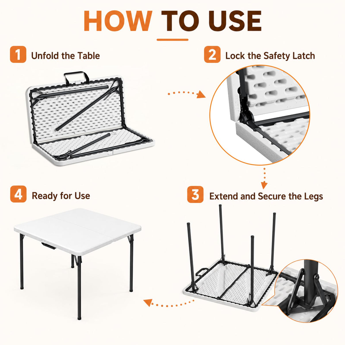 36" Square White Plastic Folding Card Table with Carrying Handle K875