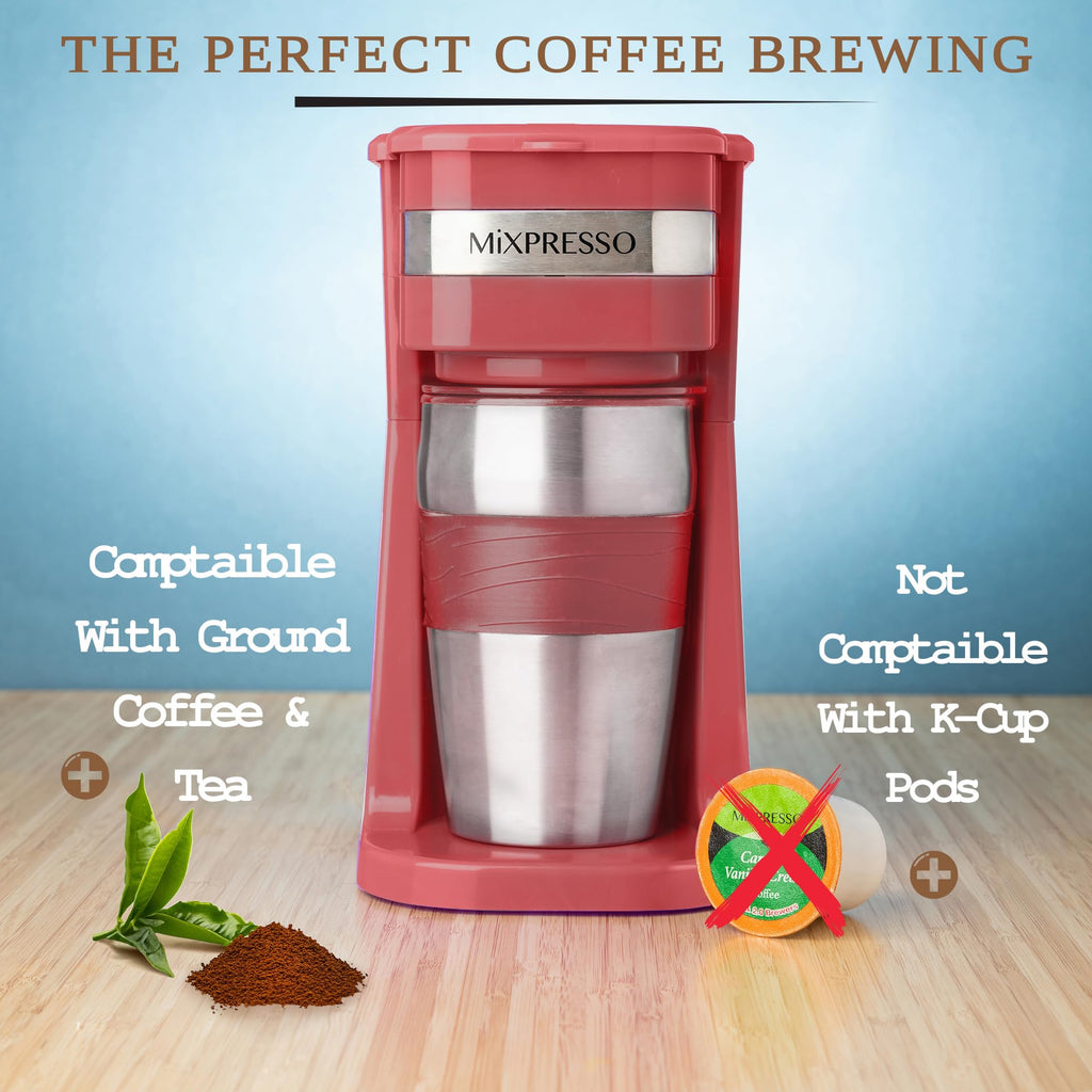 Single Serve Coffee Maker with 14oz Travel Mug Red O55522
