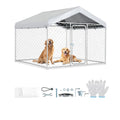 Outdoor Dog Kennel, 6.56 x 6.56 x 5.25 ft with UV-Resistant & Waterproof Roof Cover D27972
