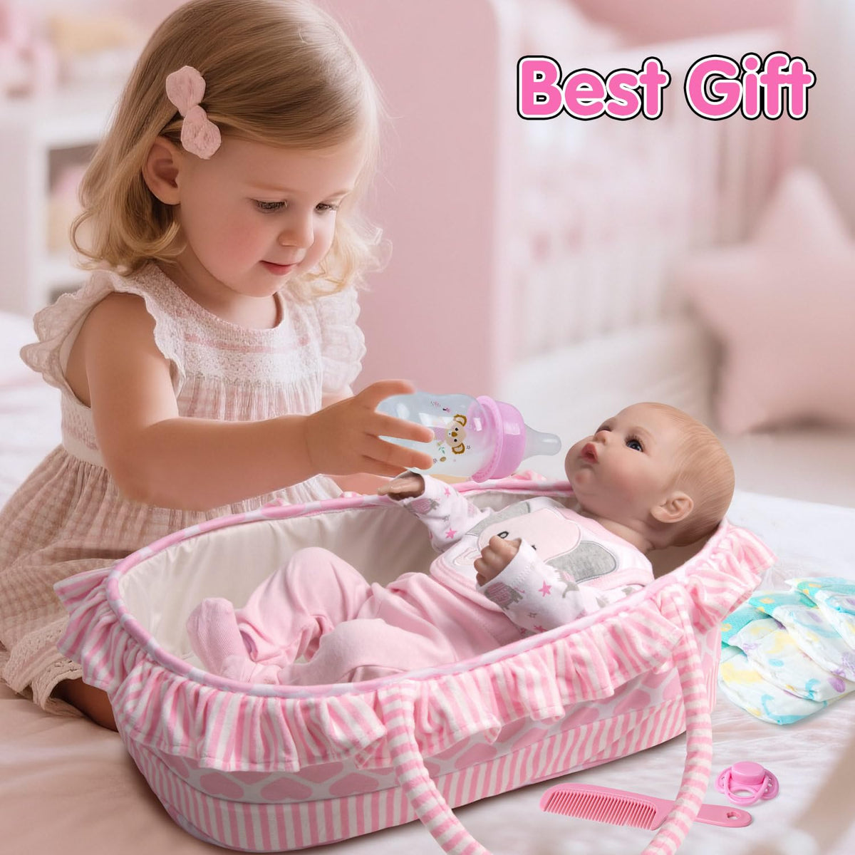 Reborn Baby Doll Clothes with Bassinet for 18-22 Inch Dolls G5588
