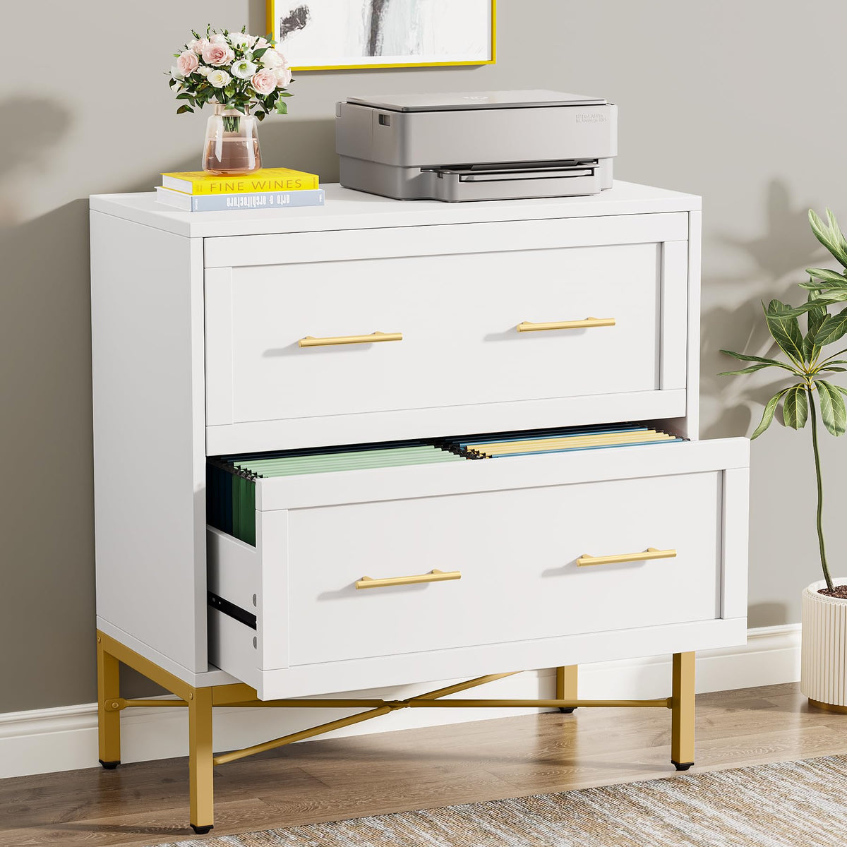 White 2 Drawer Wood File Cabinet K7890