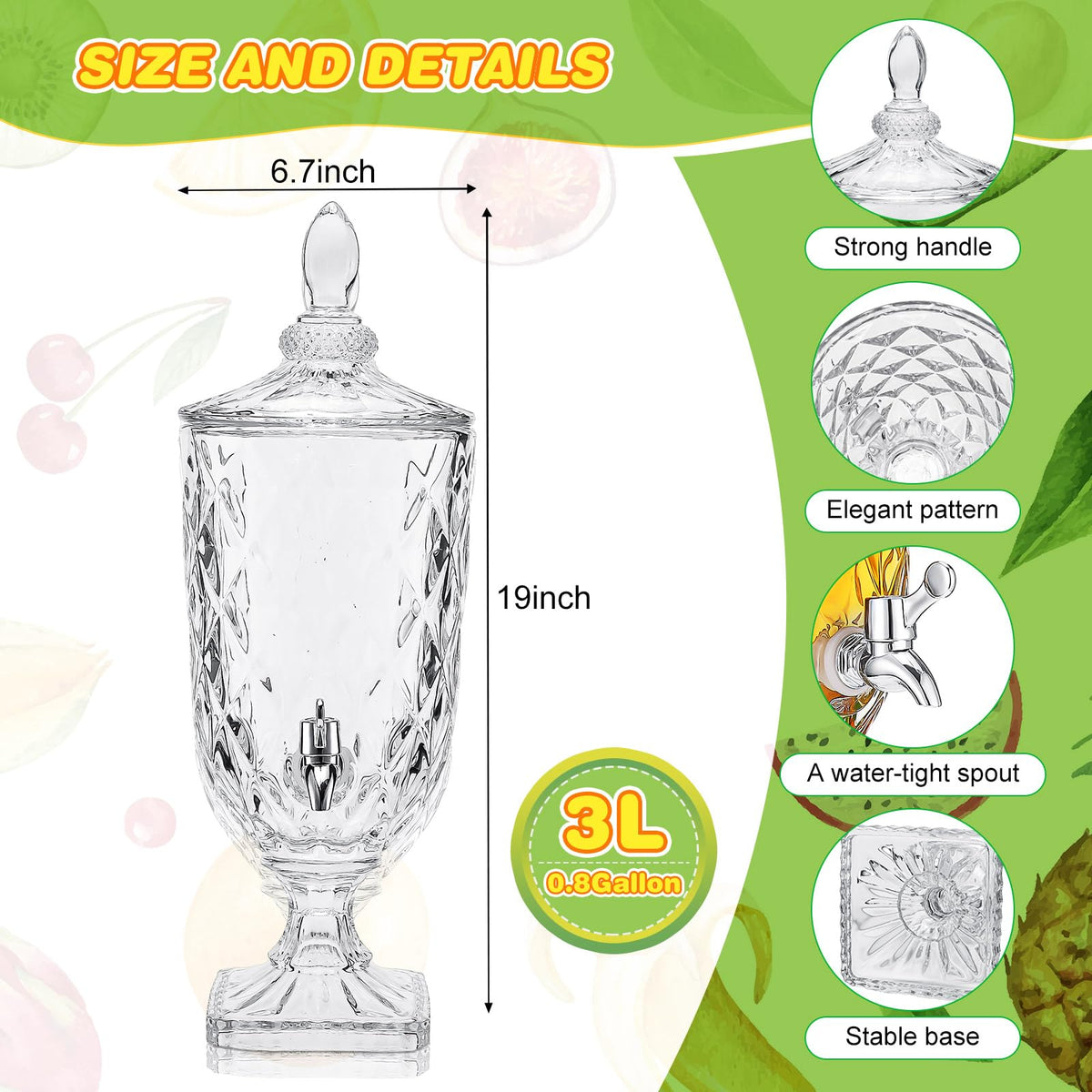2 Pcs 0.8 Gallon Glass Beverage Dispenser with Stand and Spigot D182