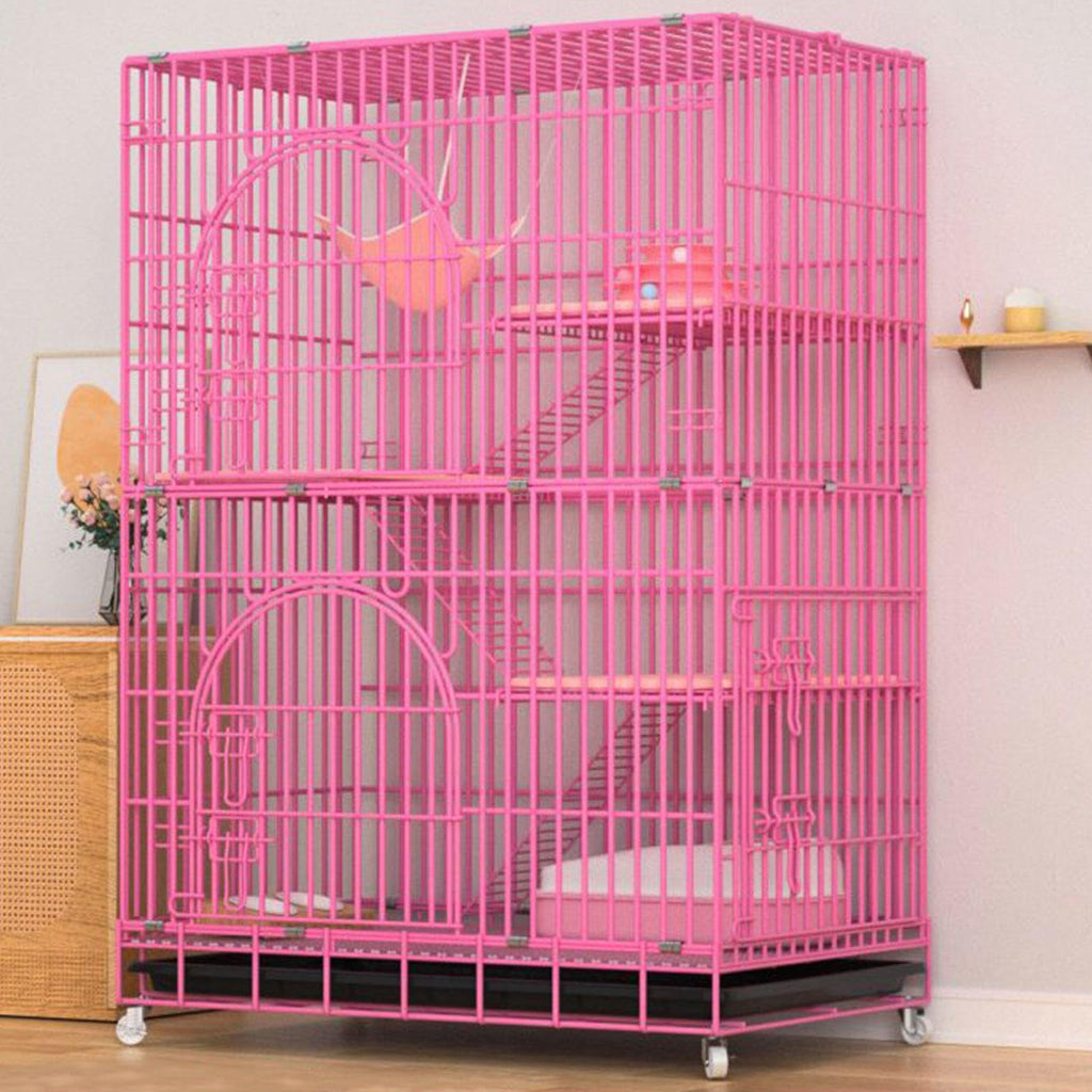 Collapsible Metal Wire Cat Cage with Wheels P563198
