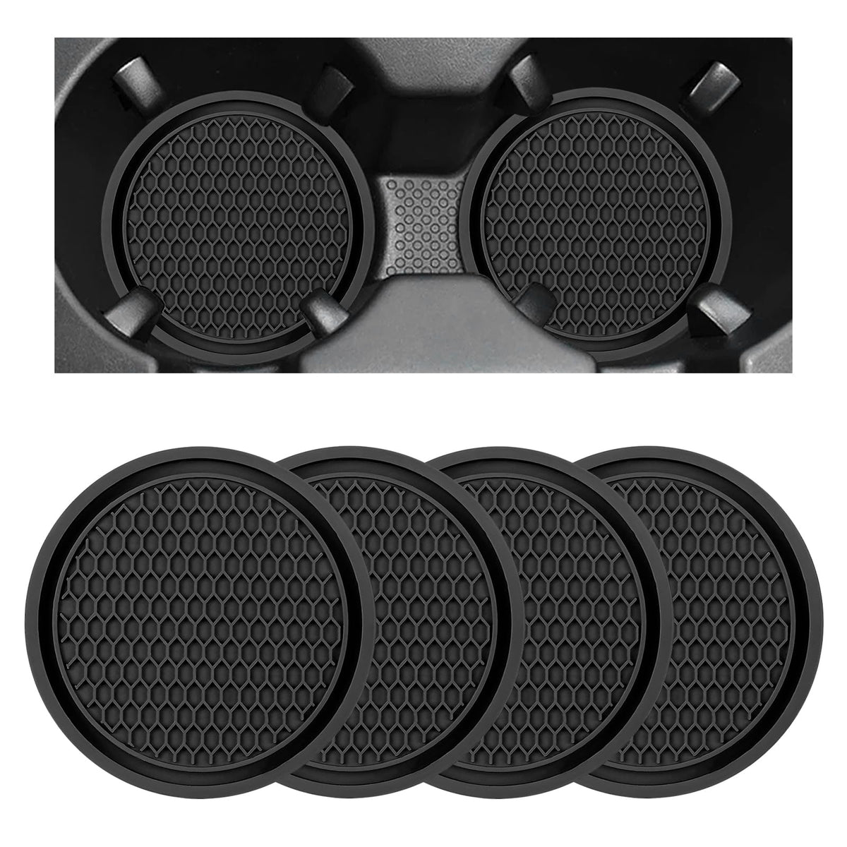 Black Non-Slip Silicone Car Cup Coasters G985278