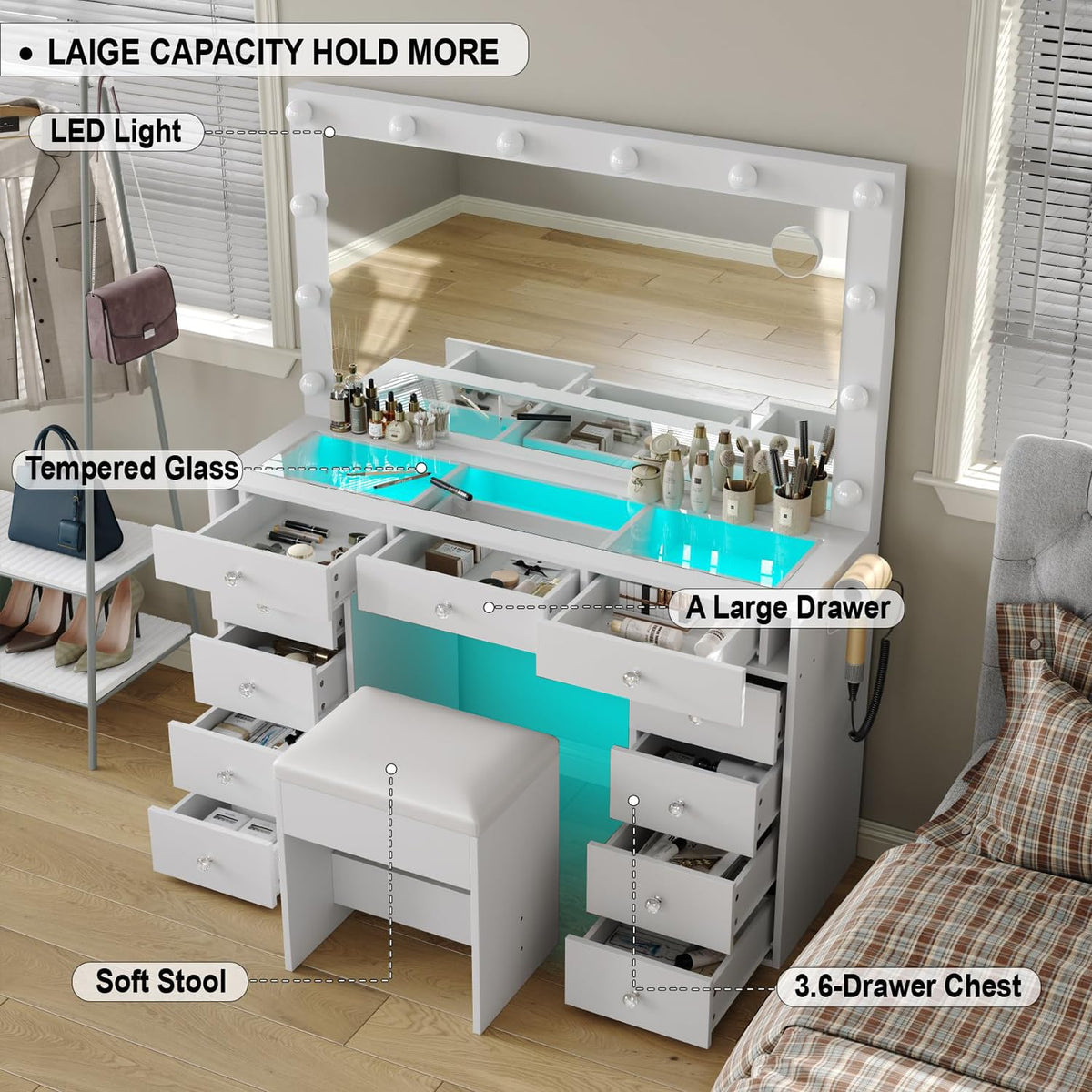 Makeup Vanity Desk with Mirror and 11 Drawers D690277