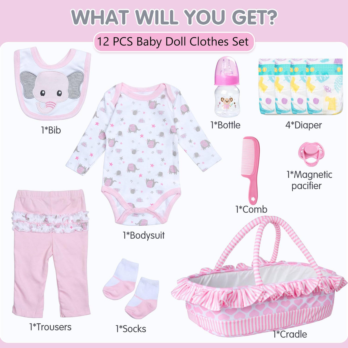 Reborn Baby Doll Clothes with Bassinet for 18-22 Inch Dolls G5588