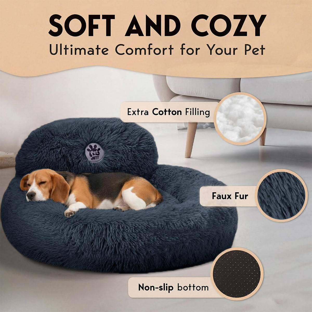 Medium Size Washable Anti-Slip Fluffy Plush Round Dog Bed P28059