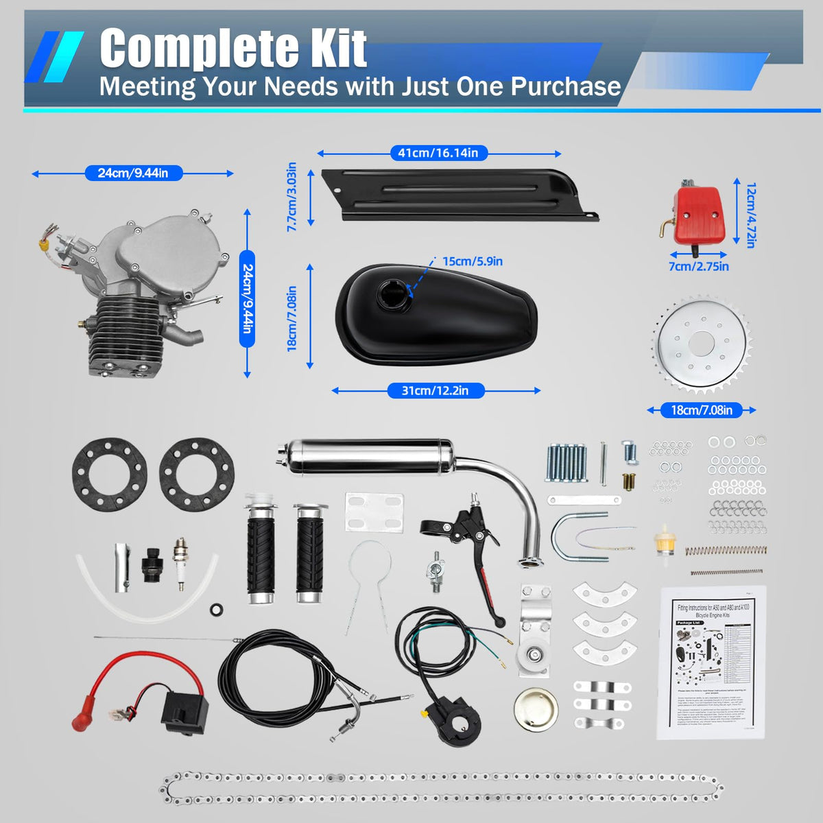 2-Stroke Bicycle Engine Motor Kit with CDI Ignition and 44-Tooth Sprocket B608607