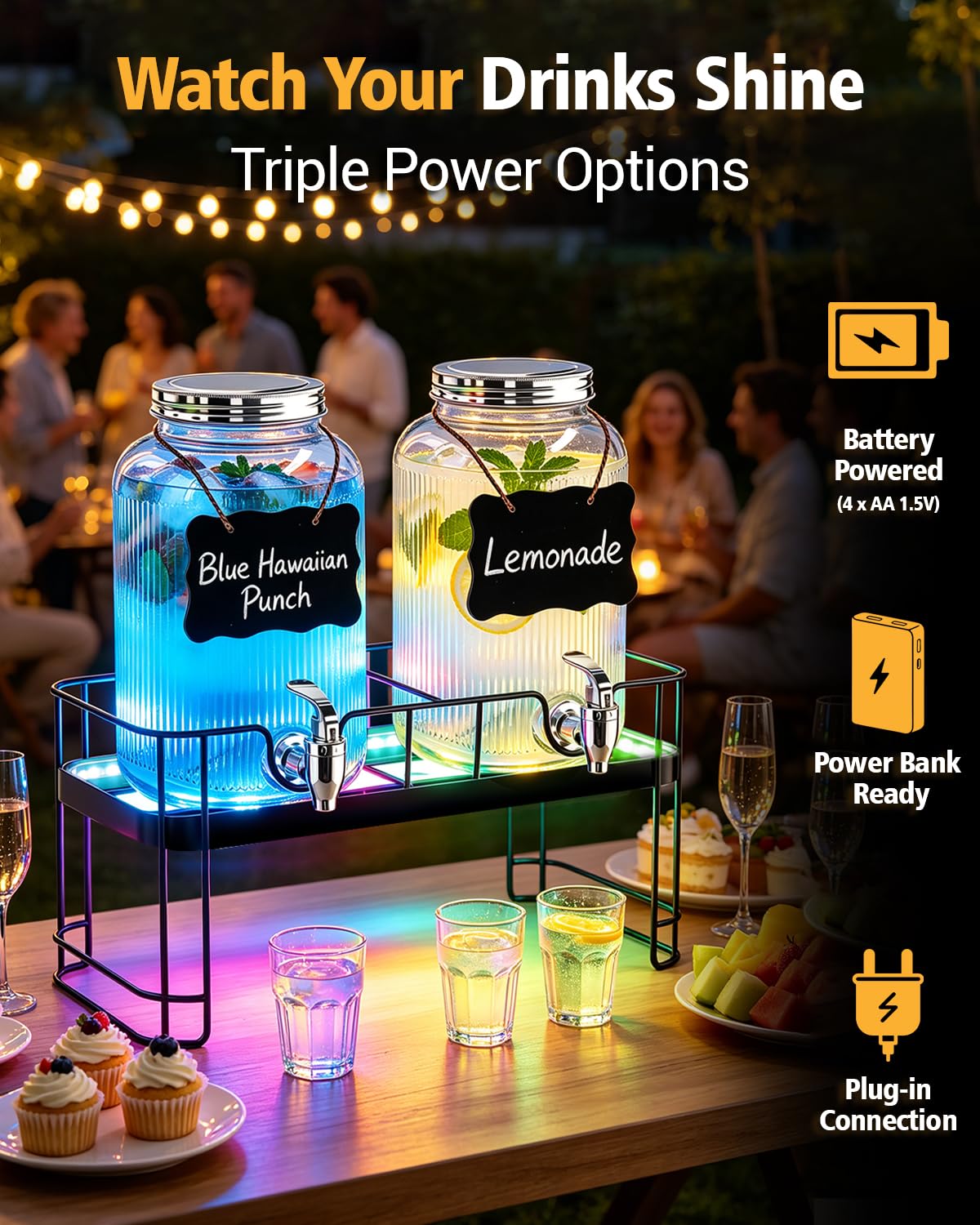 2 Pack 1 Gallon Glass Drink Dispensers with Stand C50401