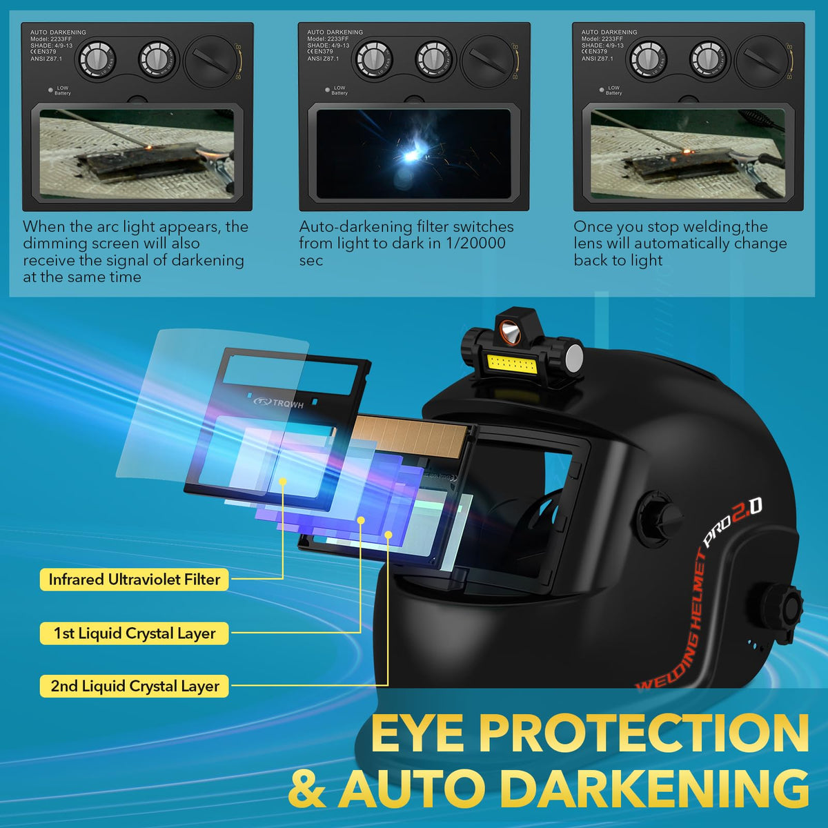Welding Helmet Auto Darkening Solar Powered A481