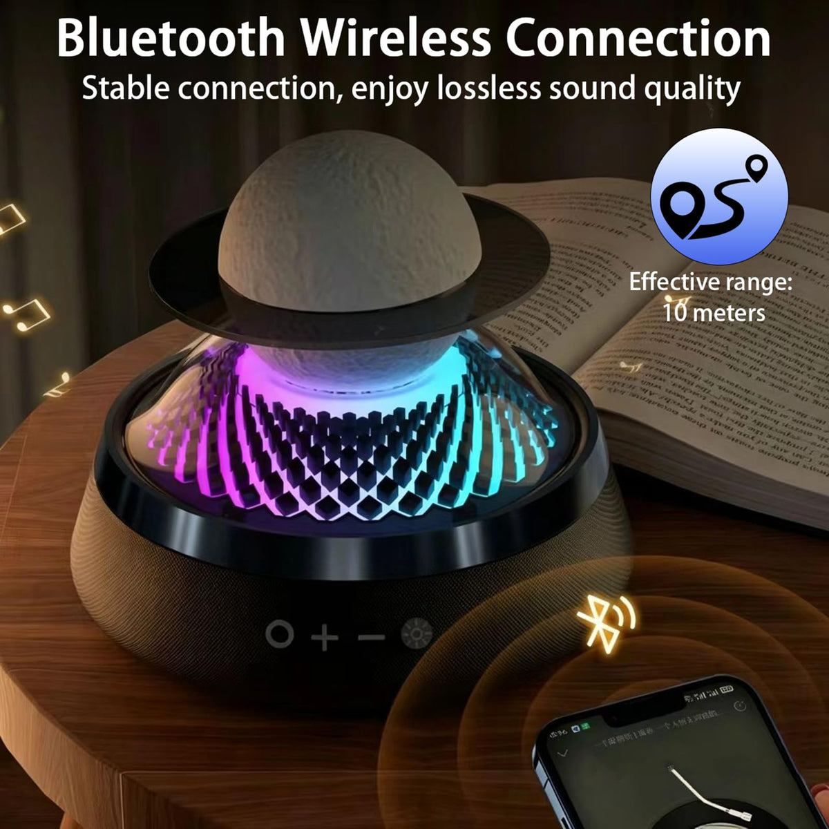 Black Portable Bluetooth Speaker with LED Night Light and Essential Oil Diffuser X25571