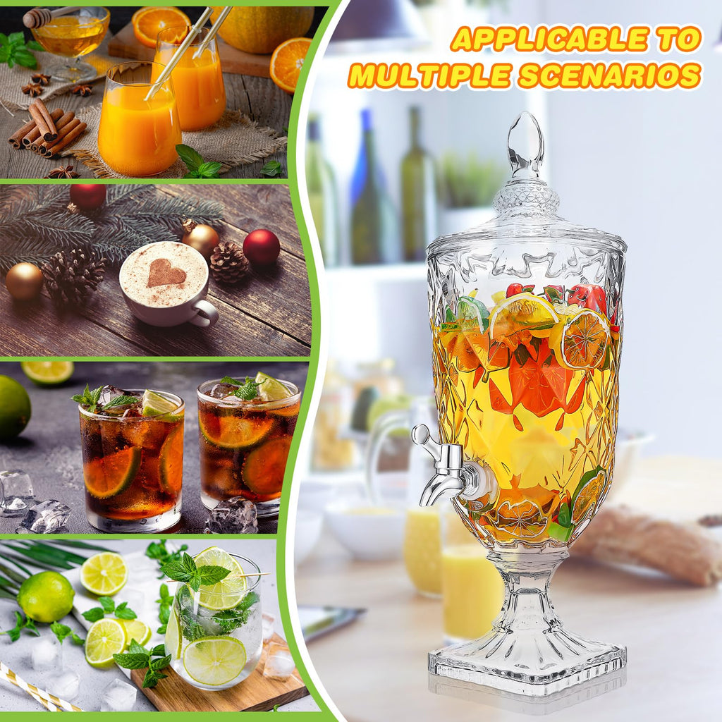 2 Pcs 0.8 Gallon Glass Beverage Dispenser with Stand and Spigot D182