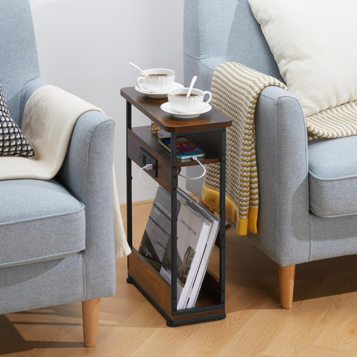 Narrow Side Table with Charging Station I627