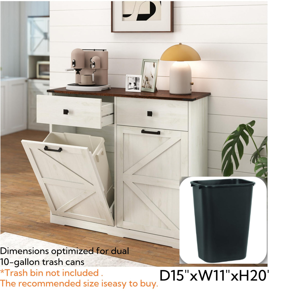 20 Gallon Double Tilt Out Laundry Hamper Cabinet with Drawers D859
