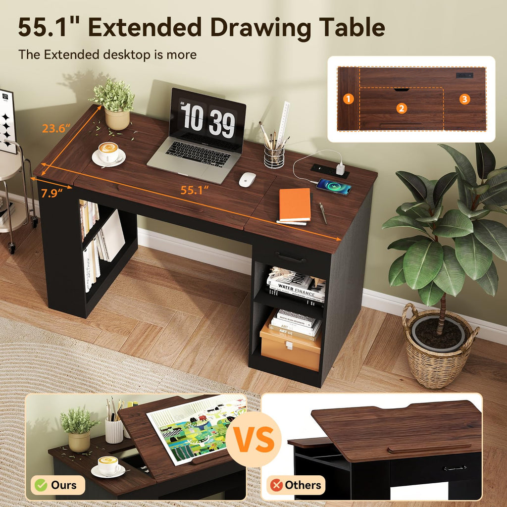 55.1" Black Drafting Table D40204