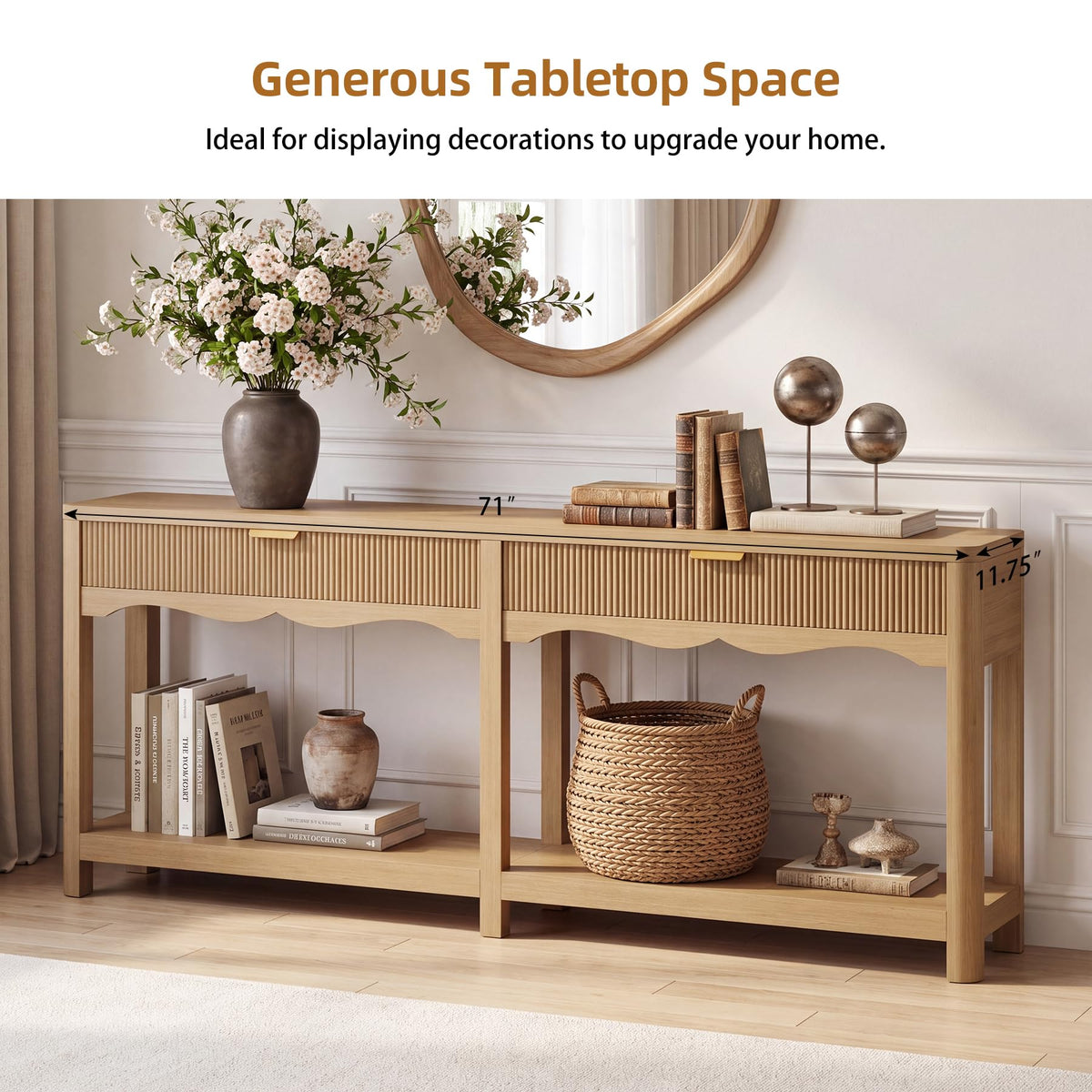 71" Oak Console Table with Storage H9004