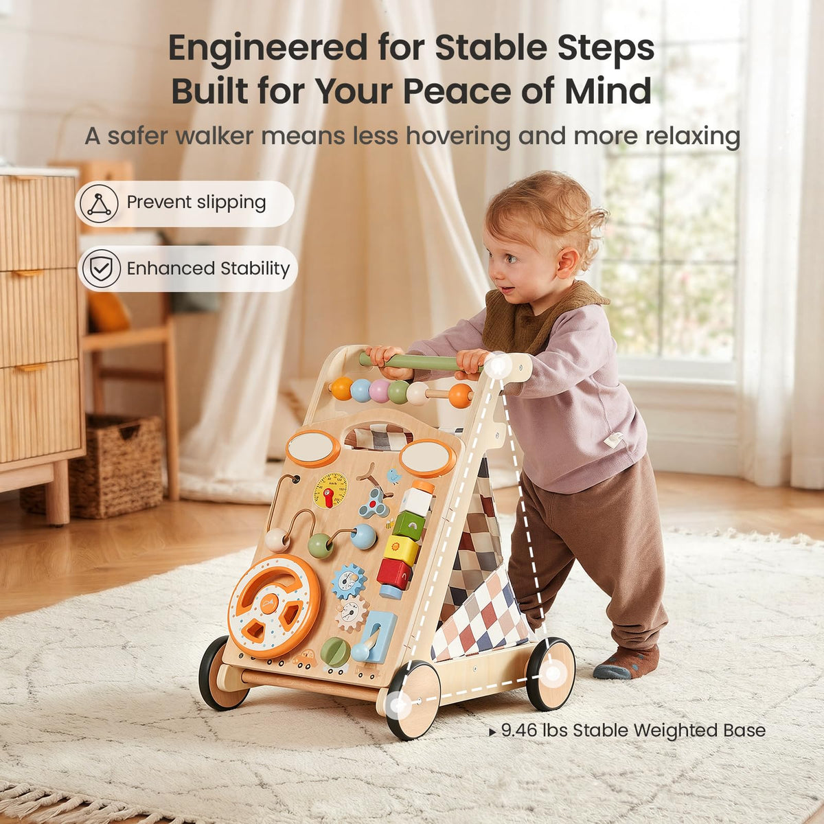 Wooden Baby Walker with Wheels X944