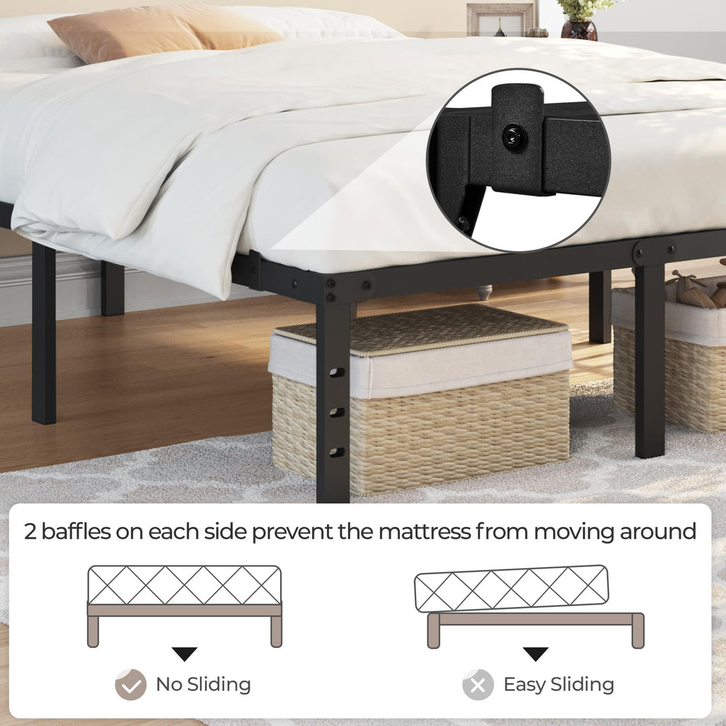 14 Inch Queen Size Black Metal Platform Bed Frame N3786